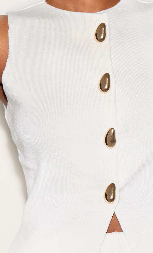 Karawi Cream Compact Knit Button Up Waistcoat